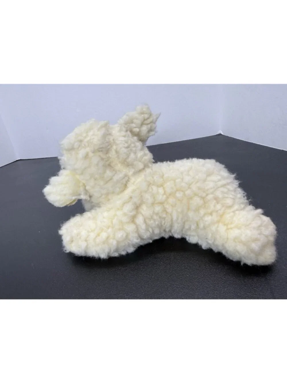 Vintage Laying Sheep Lamb Plush Pink Eyes Sherpa Fur 8 Inch
